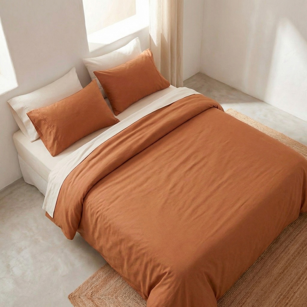 JUEGO FUNDA NÓRDICA 100% ALGODÓN TEJA