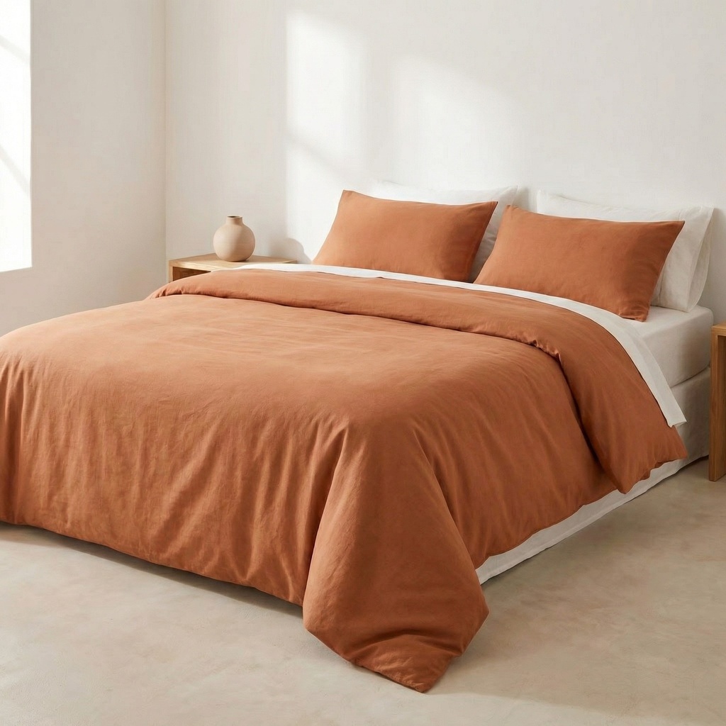 JUEGO FUNDA NÓRDICA 100% ALGODÓN TEJA