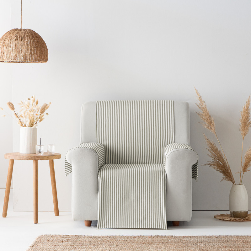 [CSARABEIGE1PZ] Cubre Sofa Alicante Algodón (Rayas Beige, 1 plaza)