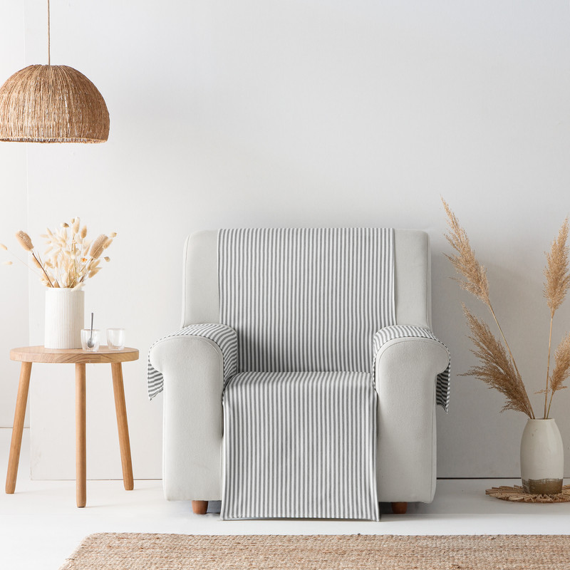 [CSARAGRISCL1PZ] Cubre Sofa Alicante Algodón (Rayas Gris, 1 plaza)