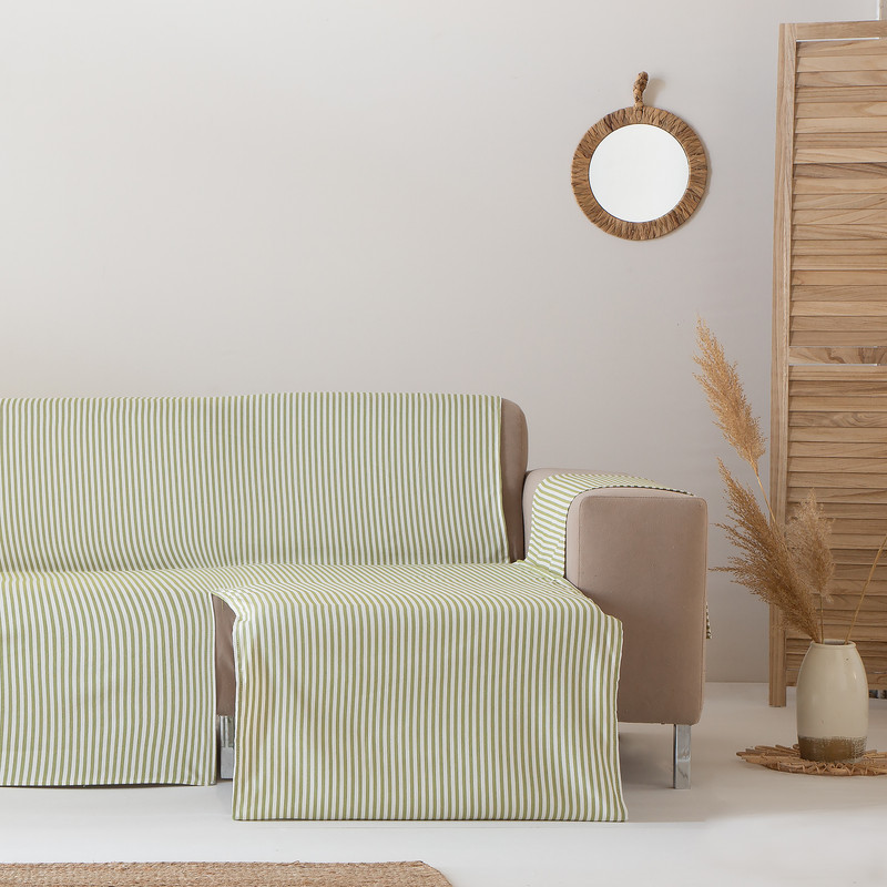[CSARAVERDE200DER] Cubre Sofa Alicante Algodón (Rayas Verde, Chaise Longue 200 derecho)