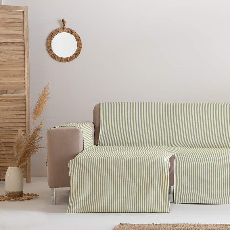 [CSARAVERDE200IZQ] Cubre Sofa Alicante Algodón (Rayas Verde, Chaise Longue 200 izquierdo)