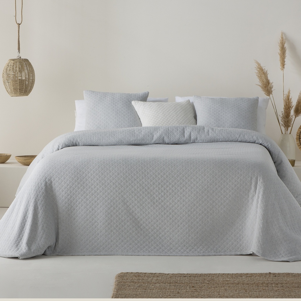 [COLAFR180-GRCL] Colcha lisa jacquard África (Gris Claro, Cama 80/90 - 180x270 cm)