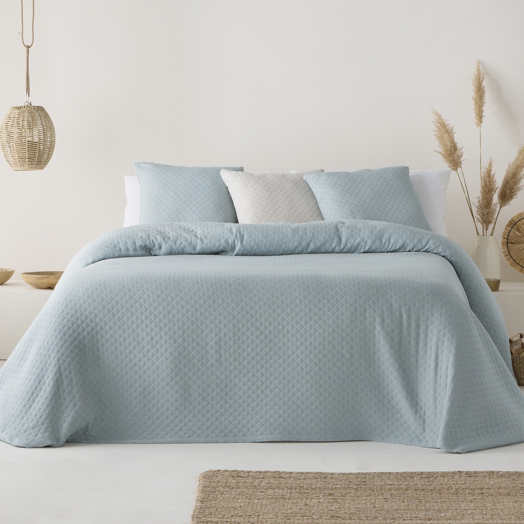 [COLAFR180-AG] Colcha lisa jacquard África (Agua Marina, Cama 80/90 - 180x270 cm)