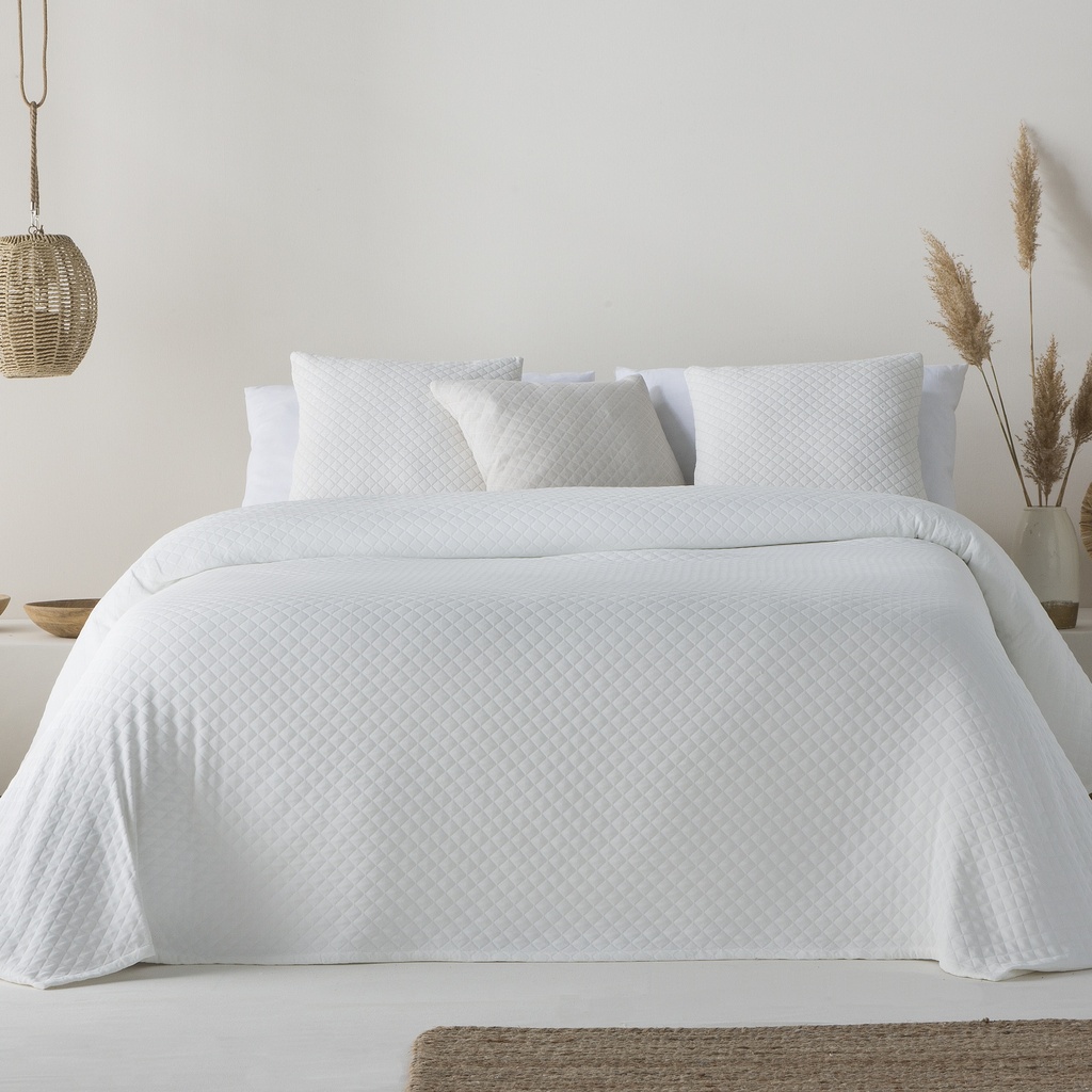 [COLAFR180-BL] Colcha lisa jacquard África (Blanco, Cama 80/90 - 180x270 cm)
