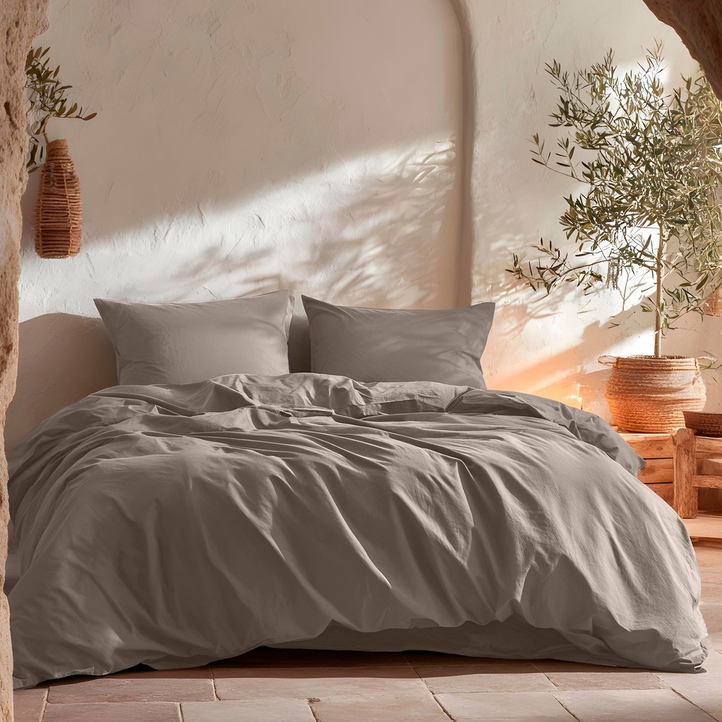 [JFNLIGR-15] Funda nórdica algodón lisa + Funda de almohada (Gris Oscuro, Cama 80/90 - 150x220 + 45x110)