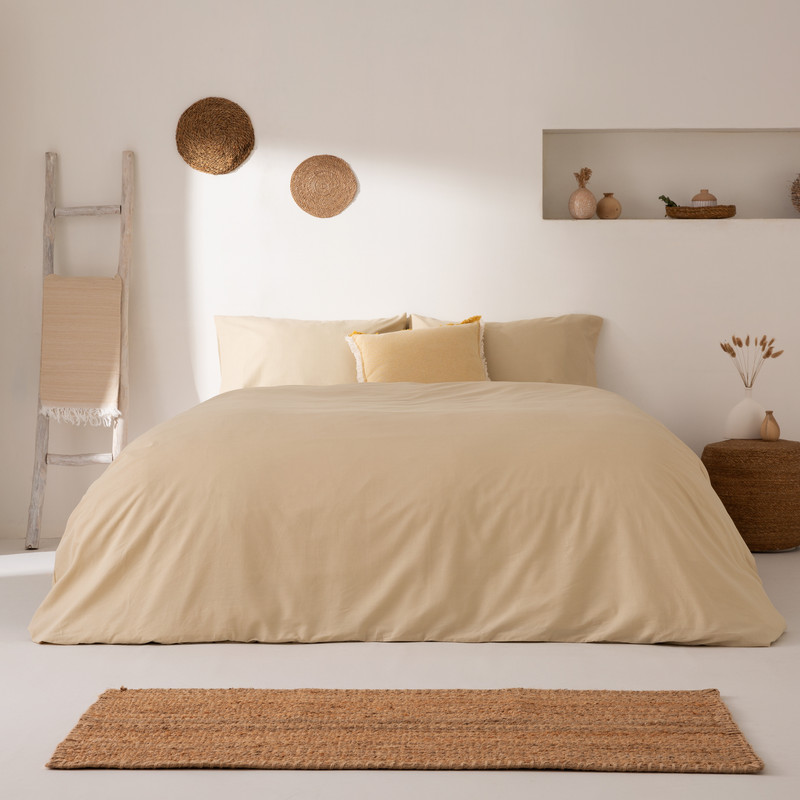 [JFNLIBE-15] Funda nórdica algodón lisa + Funda de almohada (Beige, Cama 80/90 - 150x220 + 45x110)