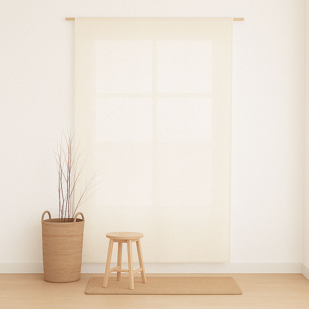 [CORAURCR-140] Cortina lisa translucida con cinta Aurora (Crudo)