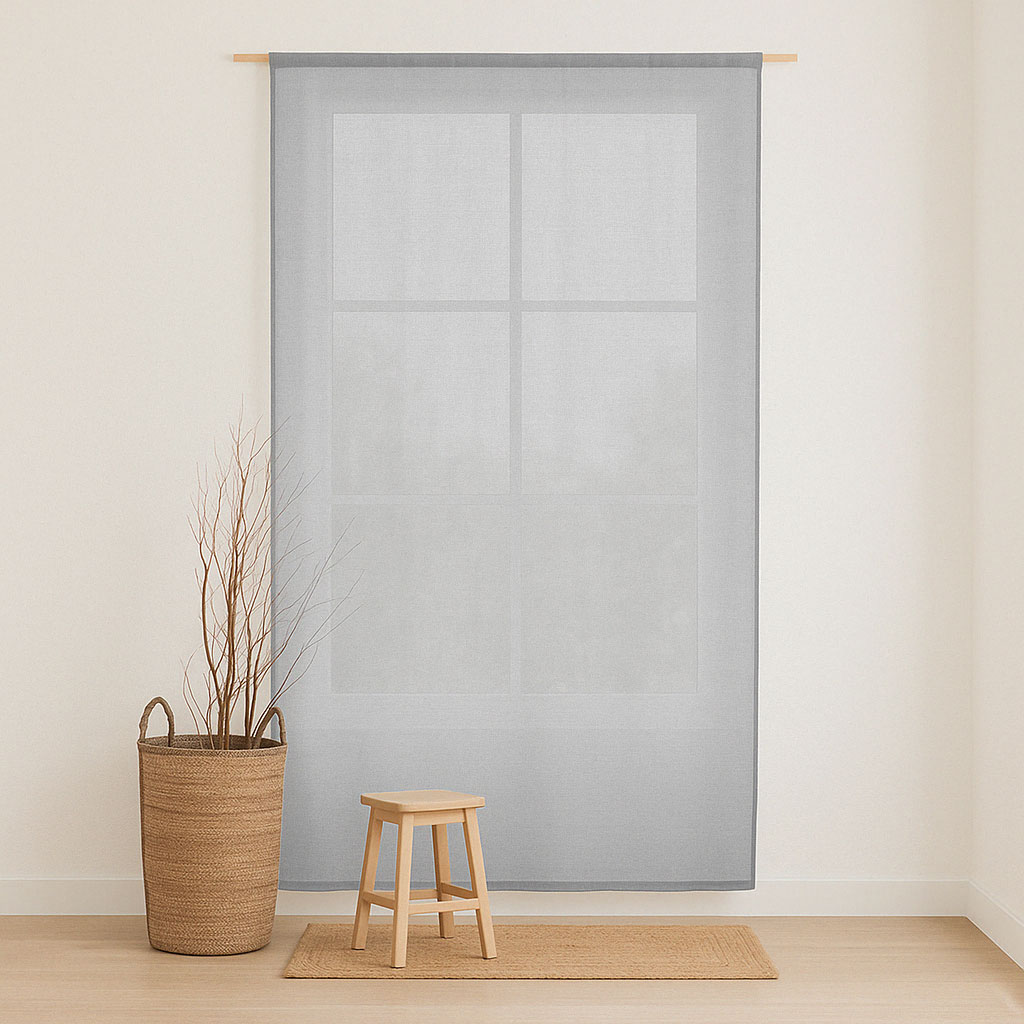 [CORAURGR-140] Cortina lisa translucida con cinta Aurora (Gris Oscuro)