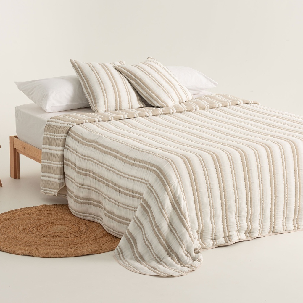 [COLTENAPI-180] Colcha Jacquard Rayas Algodón TENA (Piedra, 180x270 cm)