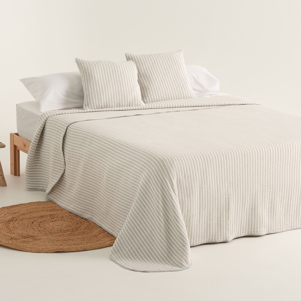 [COLNISAGRCL-180] Colcha Jacquard Rayas Algodón NISA (Gris Claro, 180x270 cm)