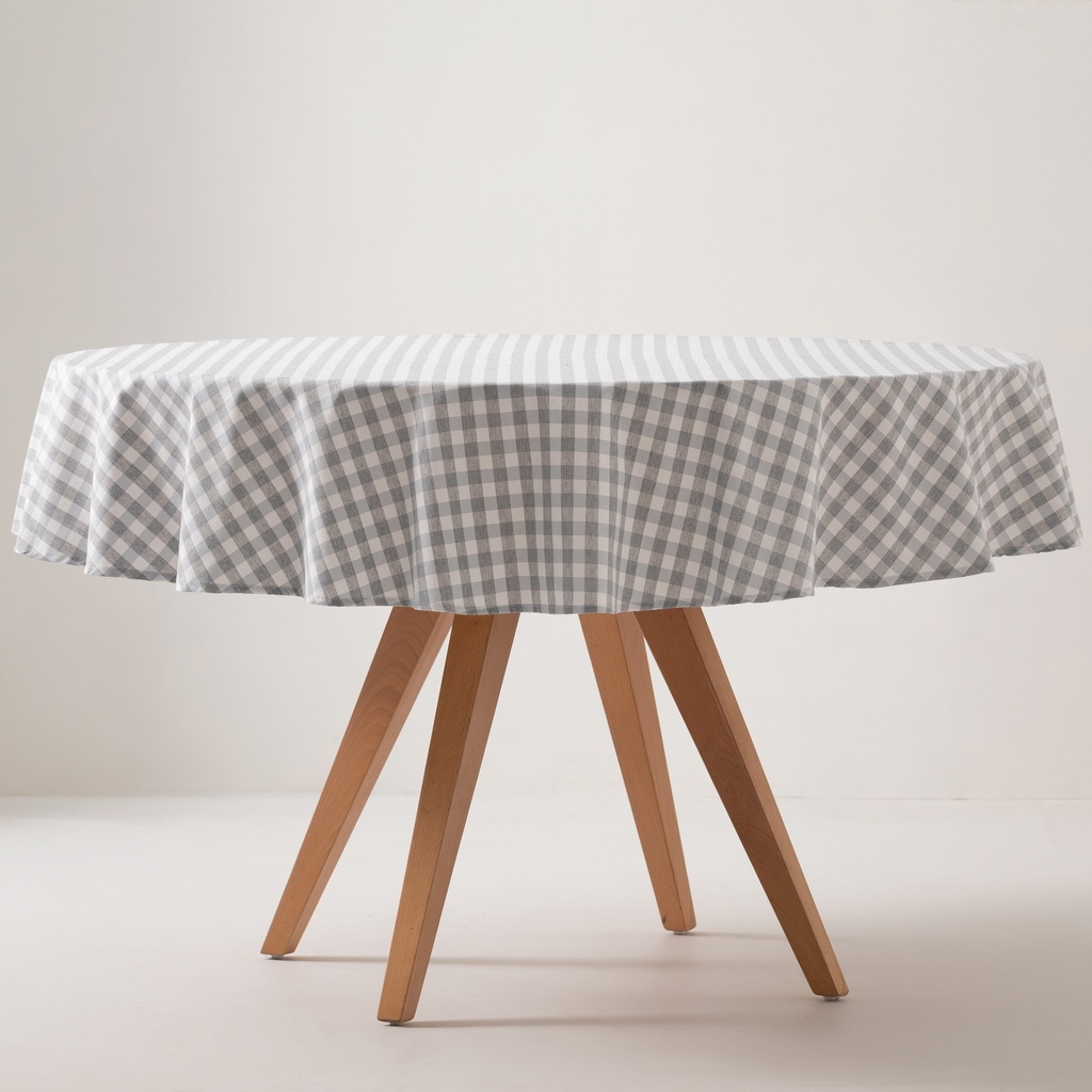 [MAREDVICGRCL] Mantel antimanchas redondo vichy 160x160 cm (Gris Claro)