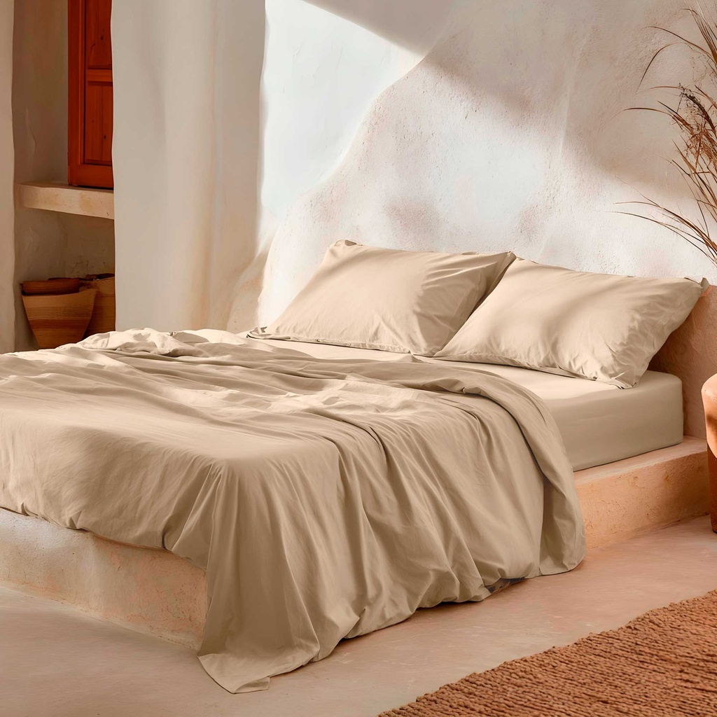 [JS100%ALGPI-80] Juego de sábanas lisa 100% algodón (Piedra, 80 cm)