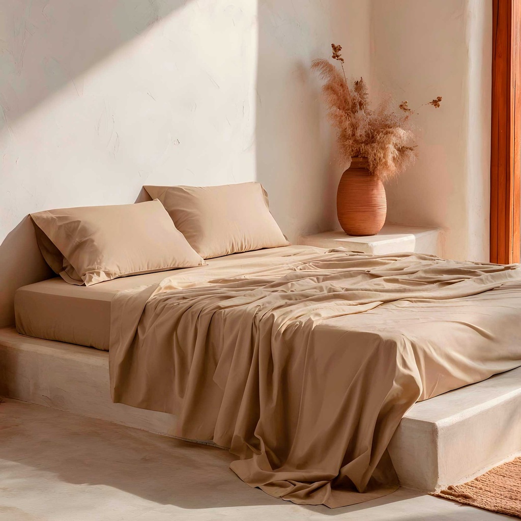 [JS100%ALGLI-80] Juego de sábanas lisa 100% algodón (Lino, 80 cm)