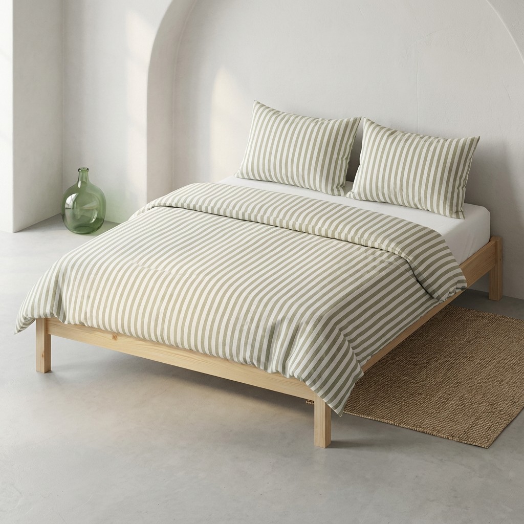 [JFNNUVIA150-VE] Funda Nórdica 100% Algodón NUVIA + Funda de Almohada (Verde, Cama 80/90 - 150x220 cm + 45x110 cm)