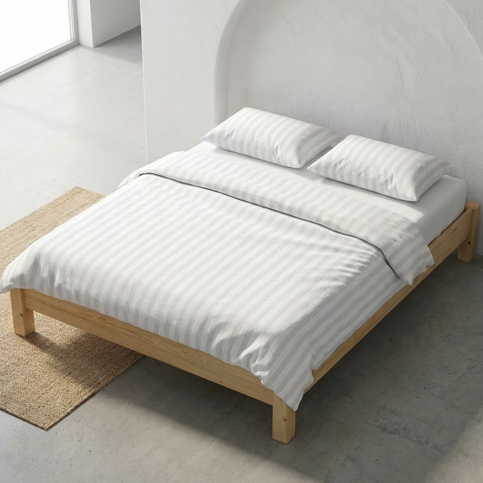 [JFNNUVIA150-GR] Funda Nórdica 100% Algodón NUVIA + Funda de Almohada (Gris, Cama 80/90 - 150x220 cm + 45x110 cm)