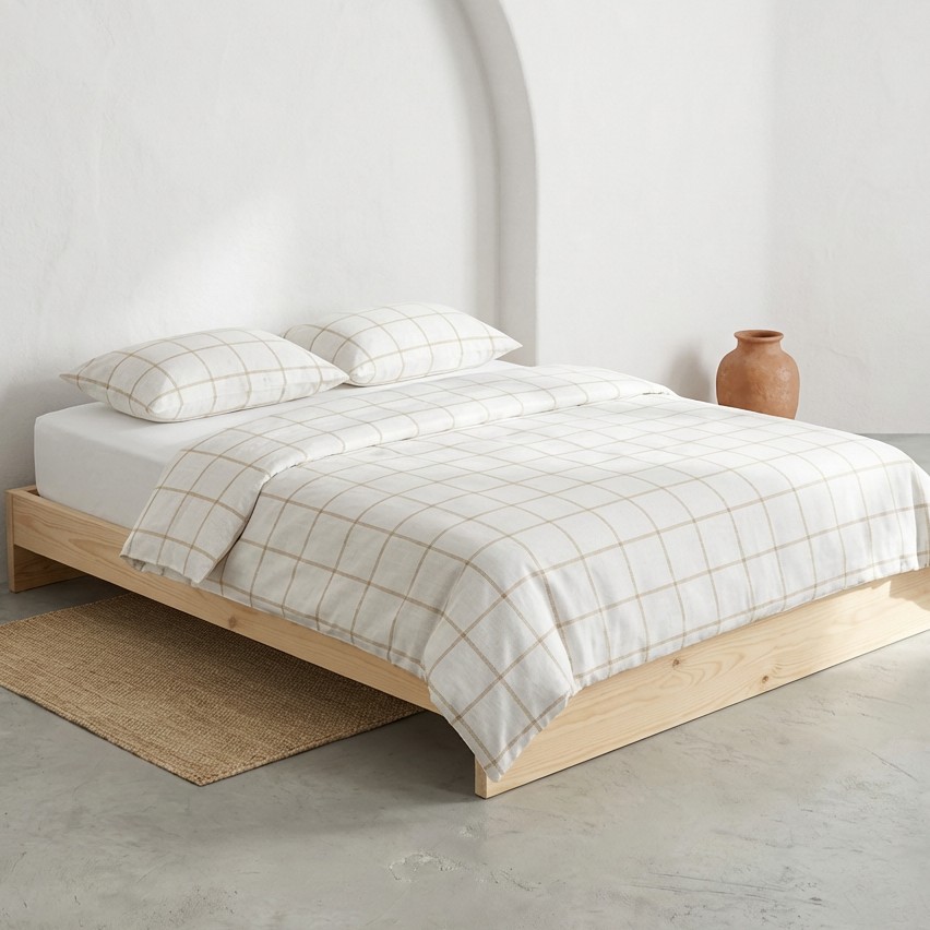 [JFNEVANI150-BE] Funda Nórdica 100% Algodón EVANIA + Funda de Almohada (Beige, Cama 80/90 - 150x220 cm + 45x110 cm)