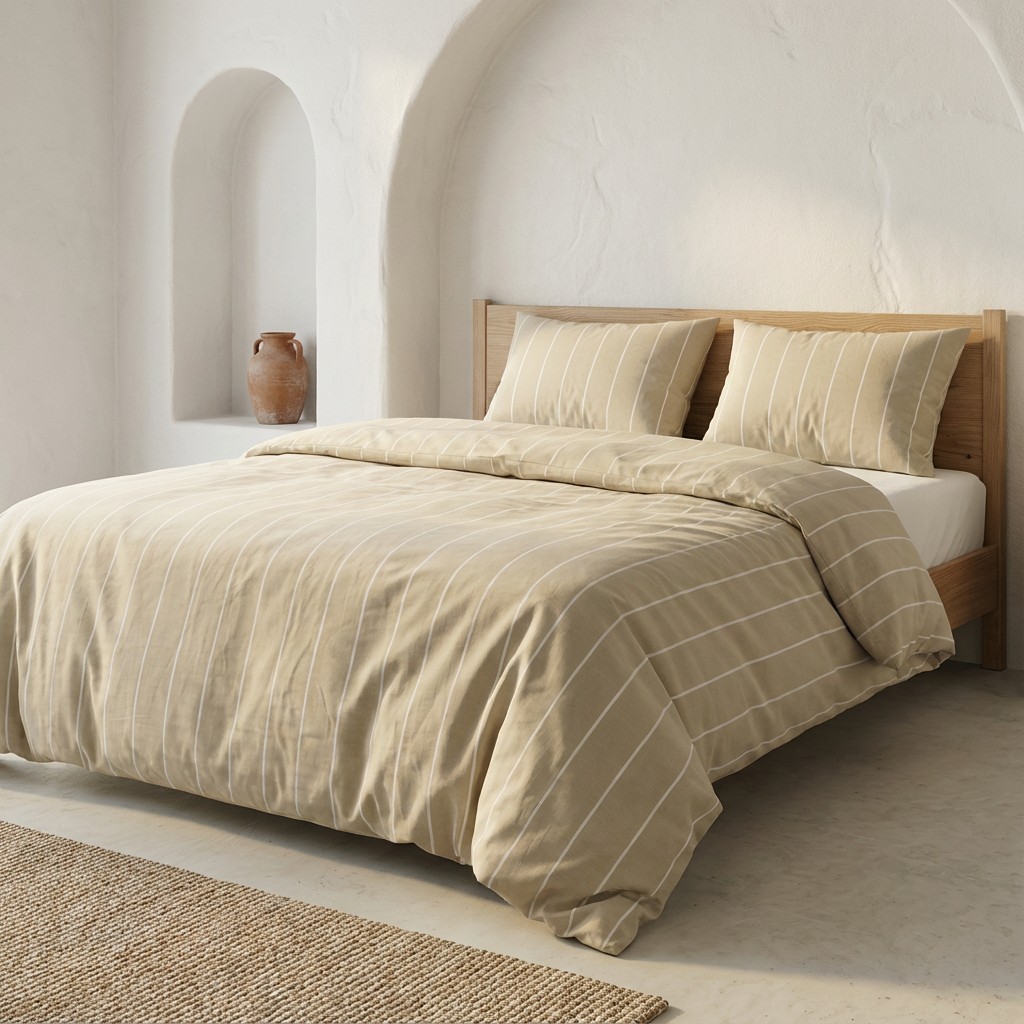 [JFNNAIRI150-PI] Funda Nórdica 100% Algodón NAIRI + Funda de Almohada (Piedra, Cama 80/90 - 150x220 cm + 45x110 cm)