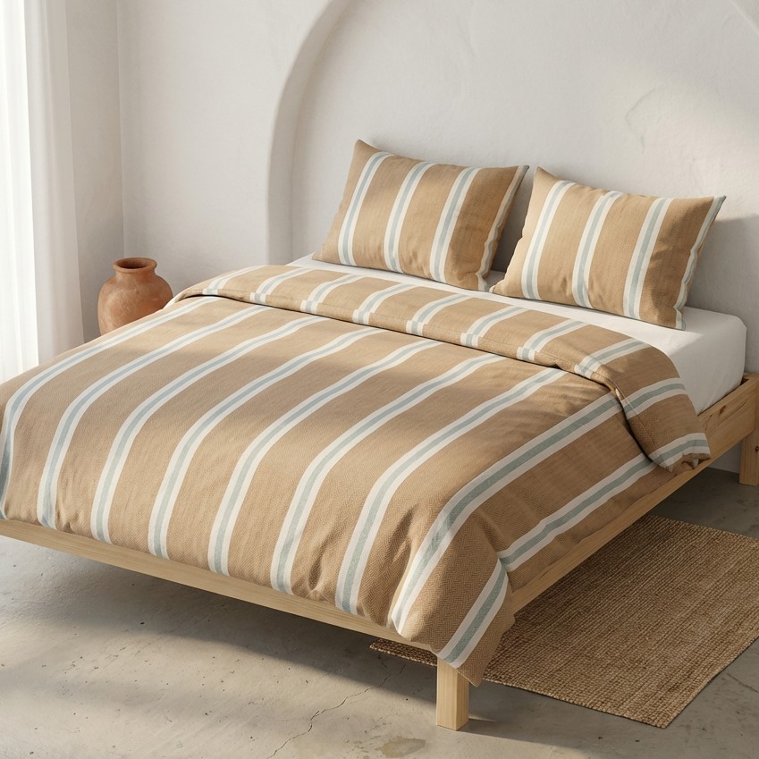 [JFNEVORA150-TA] Funda Nórdica 100% Algodón EVORA + Funda de Almohada (Taupe, Cama 80/90 - 150x220 cm + 45x110 cm)