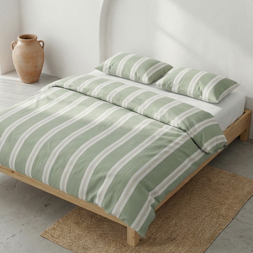 [JFNEVORA150-VE] Funda Nórdica 100% Algodón EVORA + Funda de Almohada (Verde, Cama 80/90 - 150x220 cm + 45x110 cm)