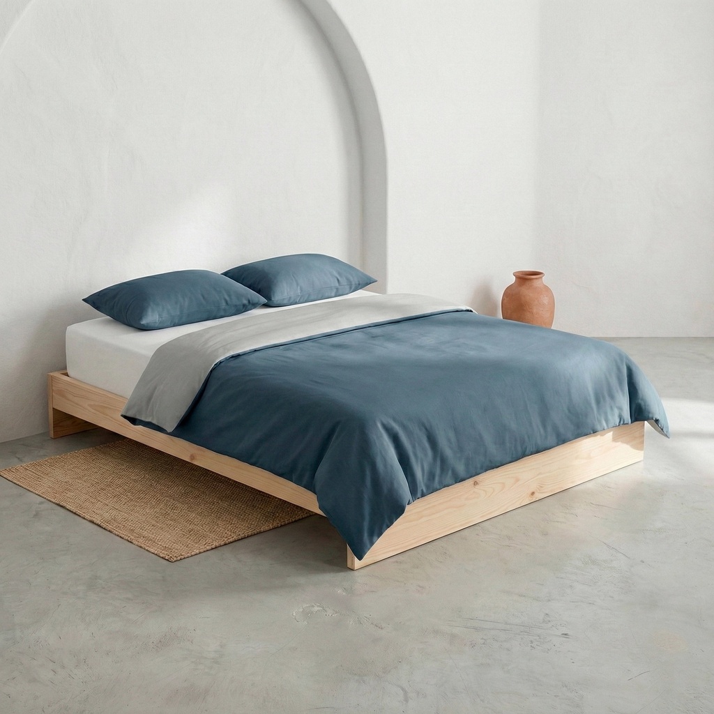 [JFNREMARIET-150] Juego Funda Nórdica Reversible 100% Algodón MARIETA - Azul/Gris Claro (Cama 80/90 - 150x220 + 45x110)