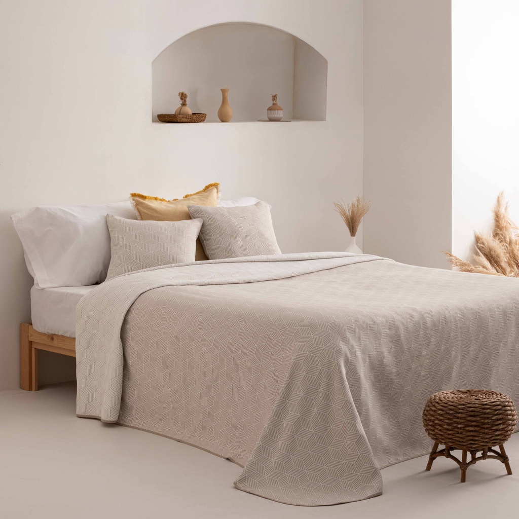 [COLAZ180-BE] Colcha ligera Azure jacquard (Beige, Cama 80/90 - 180x270 cm)