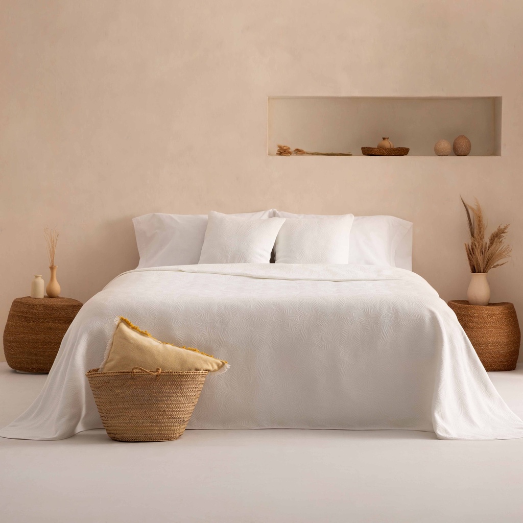 [COLLIN180-BL] Colcha ligera Lindi jacquard (Blanco, 180x270 cm)