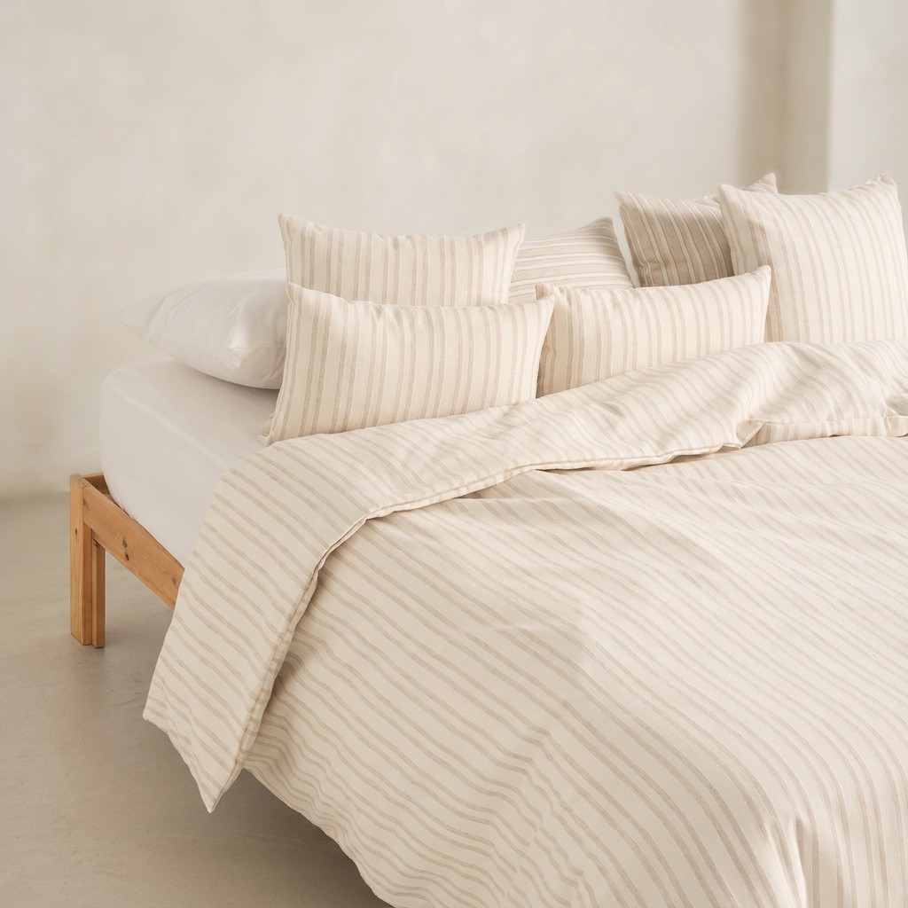 [FNTRAMUCR-150] Funda Nórdica Rayas Relieve TRAMUNTANA (Crudo, Cama 80/90 - 150x220 cm)