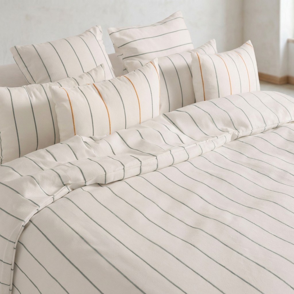 [FNTRASBAG-150] Funda Nórdica Hilo Relieve Tintado Rayas TRASBLANC (Agua Marina, Cama 80/90 - 150x220 cm)