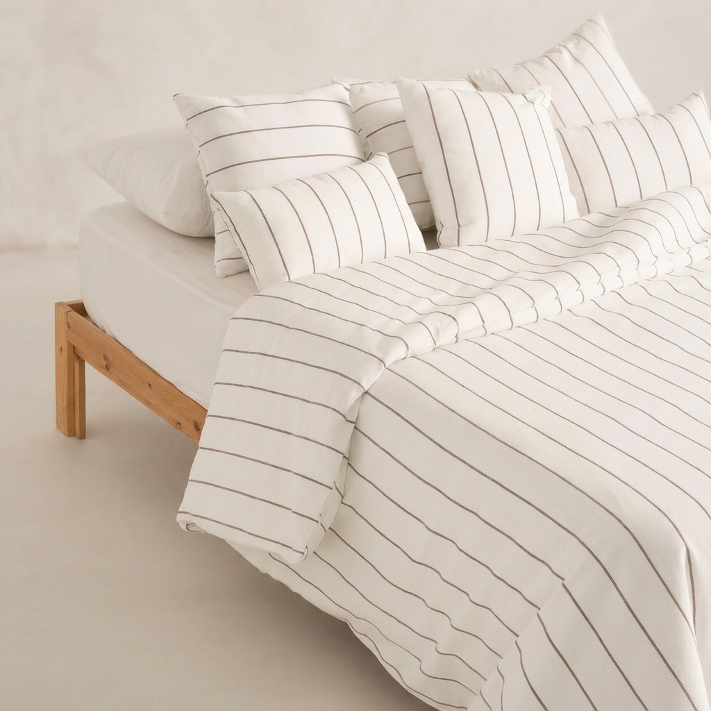 [FNTRASBLI-150] Funda Nórdica Hilo Relieve Tintado Rayas TRASBLANC (Lino, Cama 80/90 - 150x220 cm)