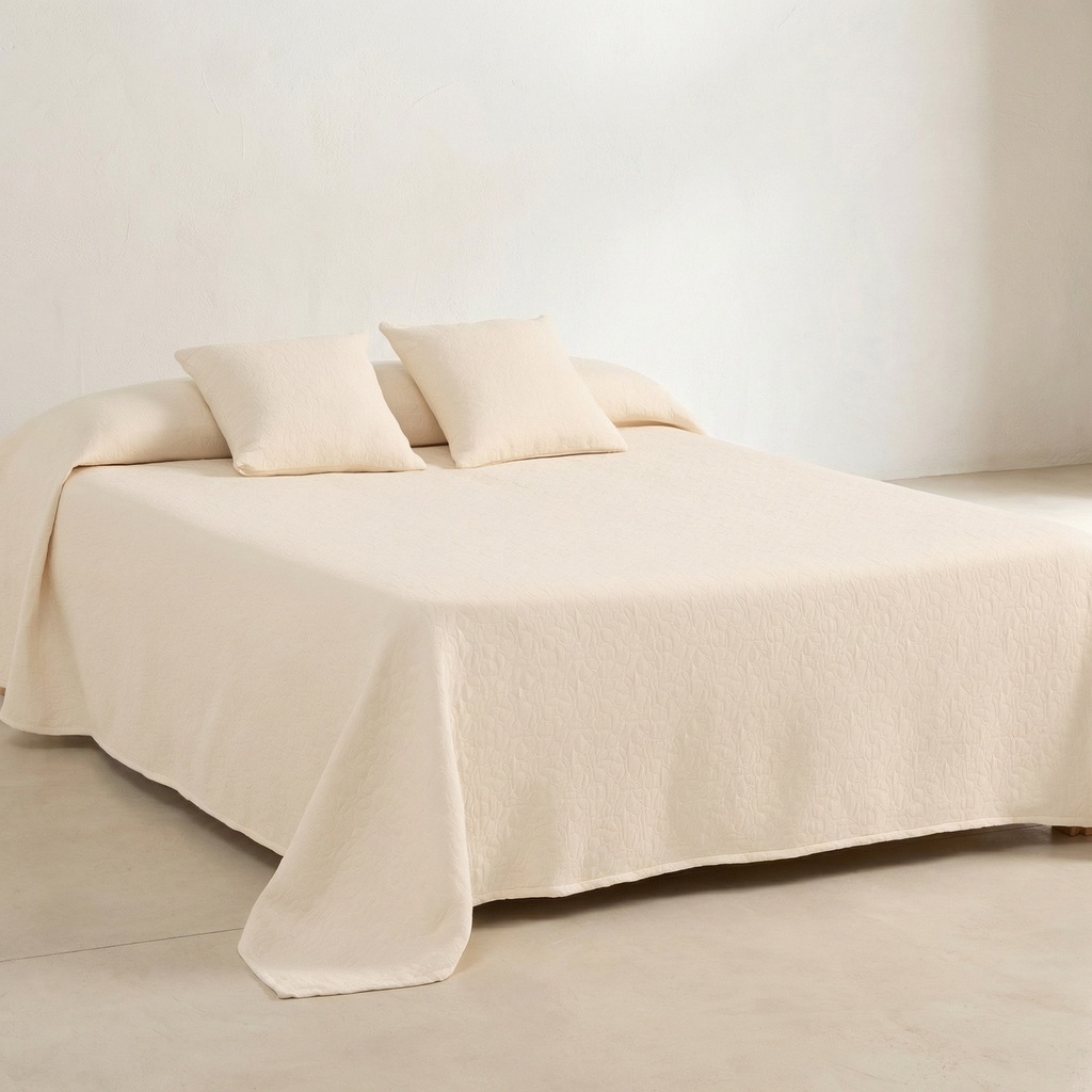 [COLJAZMICR-180] Colcha Jacquard Algodón JAZMIN (Crudo, Cama 80/90 - 180x270 cm)