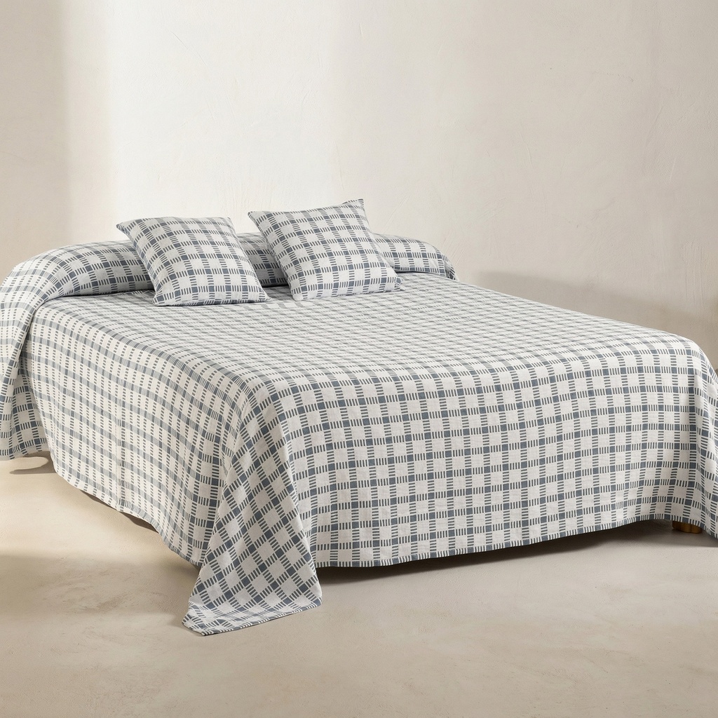 [COLHORTAZ-180] Colcha Jacquard Algodón HORT (Azul, Cama 80/90 - 180x270 cm)