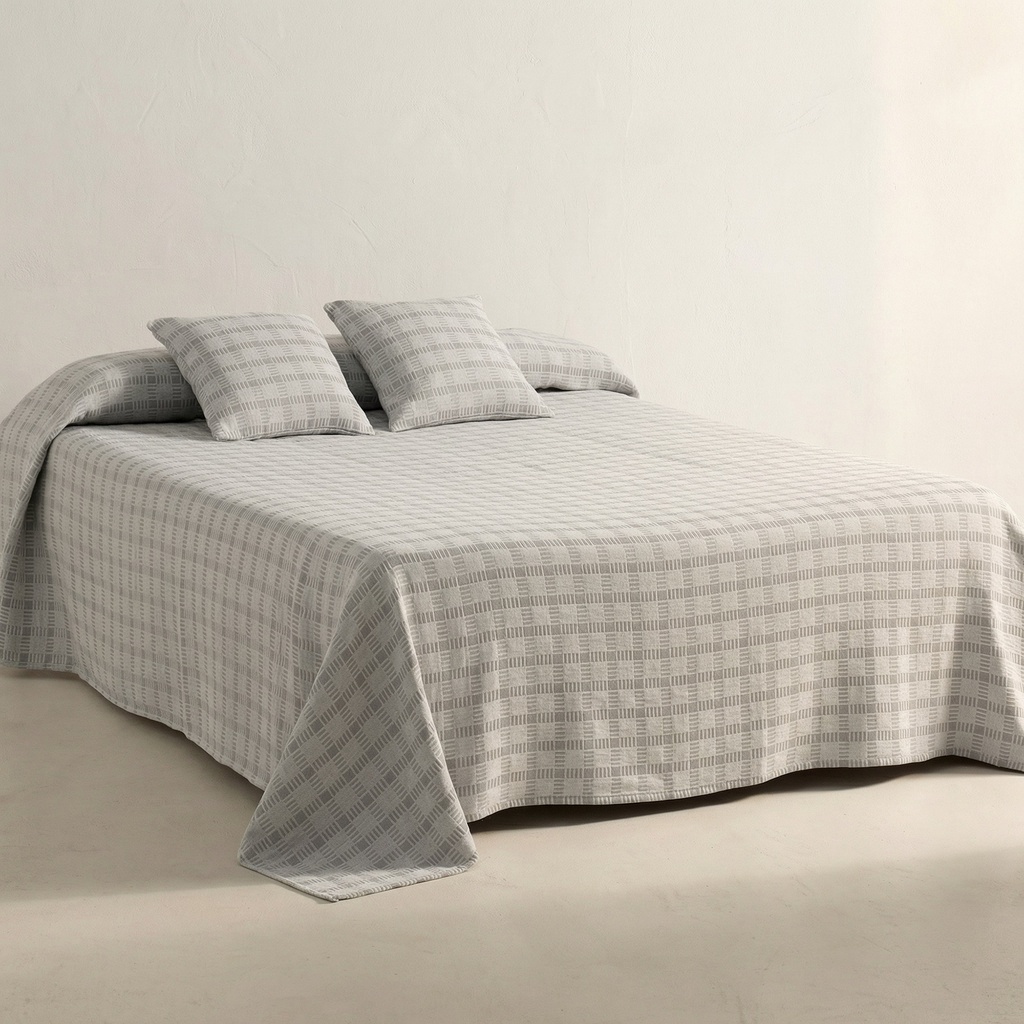 [COLHORTGR-180] Colcha Jacquard Algodón HORT (Gris, Cama 80/90 - 180x270 cm)