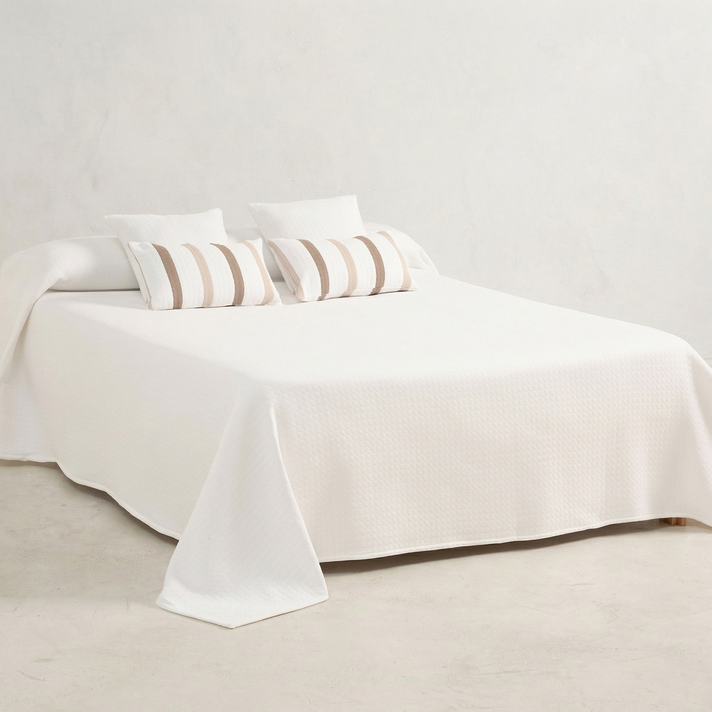 [COLQUADRBL-180] Colcha Jacquard Algodón QUADRA (Blanco, Cama 80/90 - 180x270 cm)