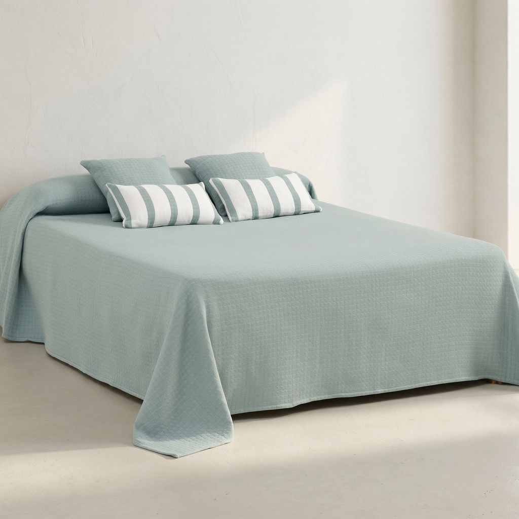 [COLQUADRAG-180] Colcha Jacquard Algodón QUADRA (Agua Marina, Cama 80/90 - 180x270 cm)