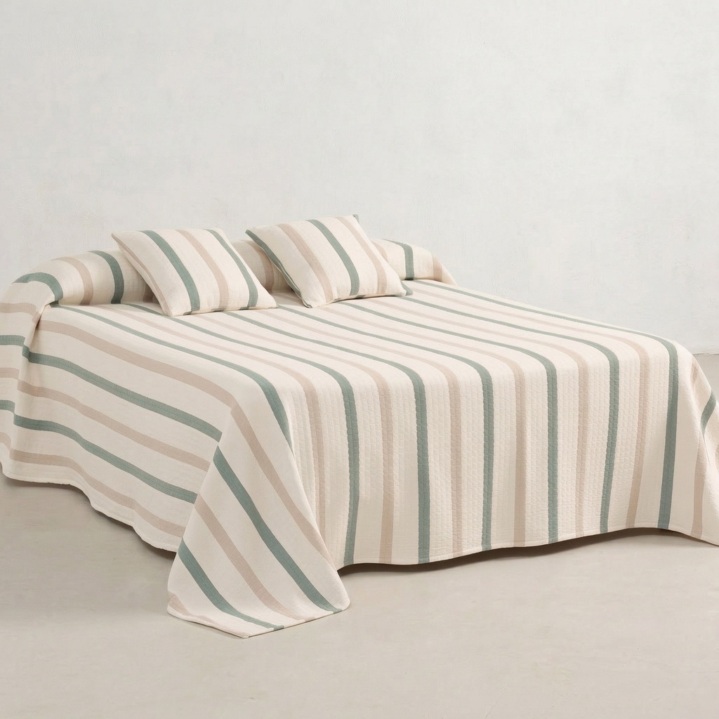 [COLTESSEVE-180] Colcha Jacquard Algodón TESSERA (Verde, Cama 80/90 - 180x270 cm)