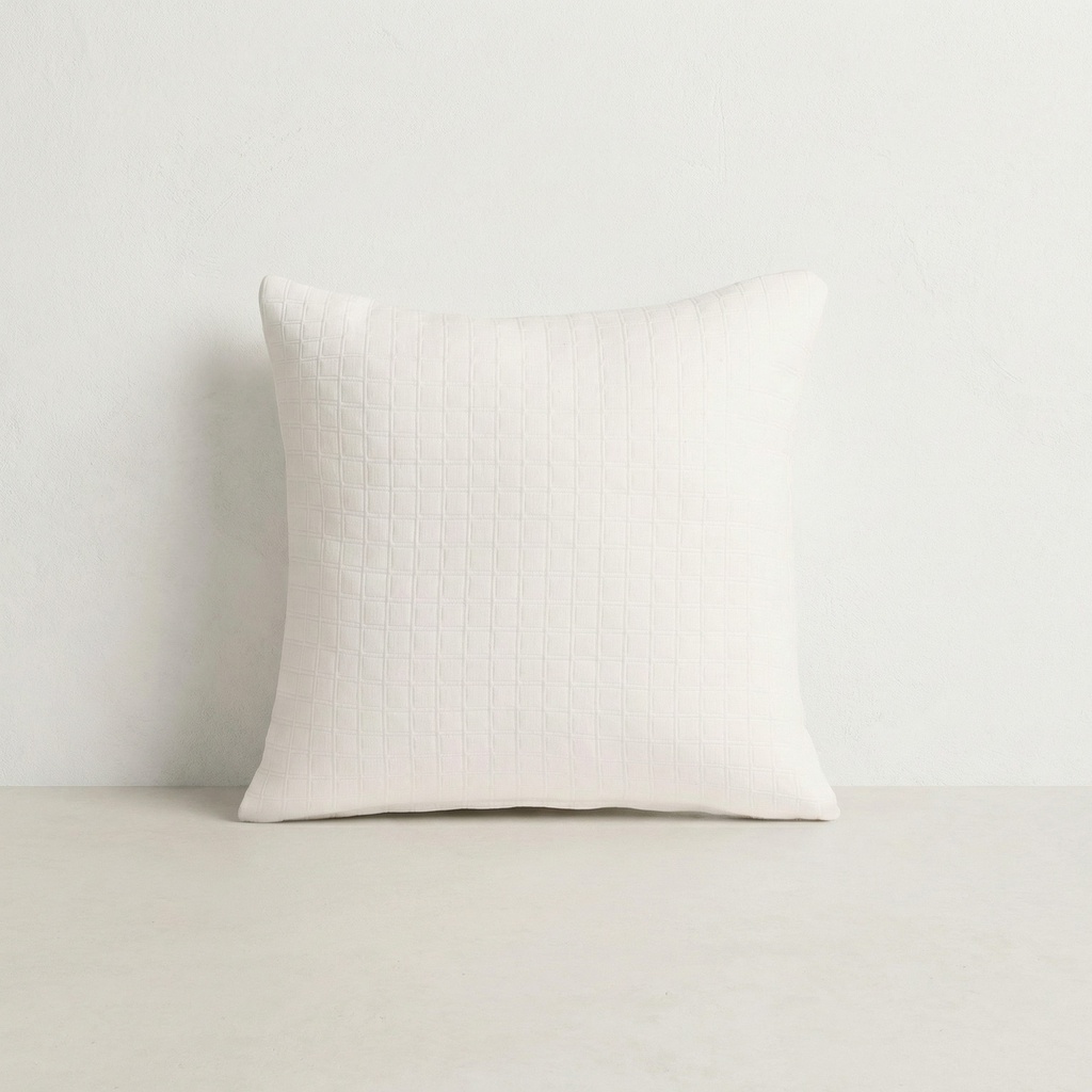 [FC2QUADRBL-45] Pack 2 Fundas de Cojín Jacquard Algodón QUADRA (Blanco)