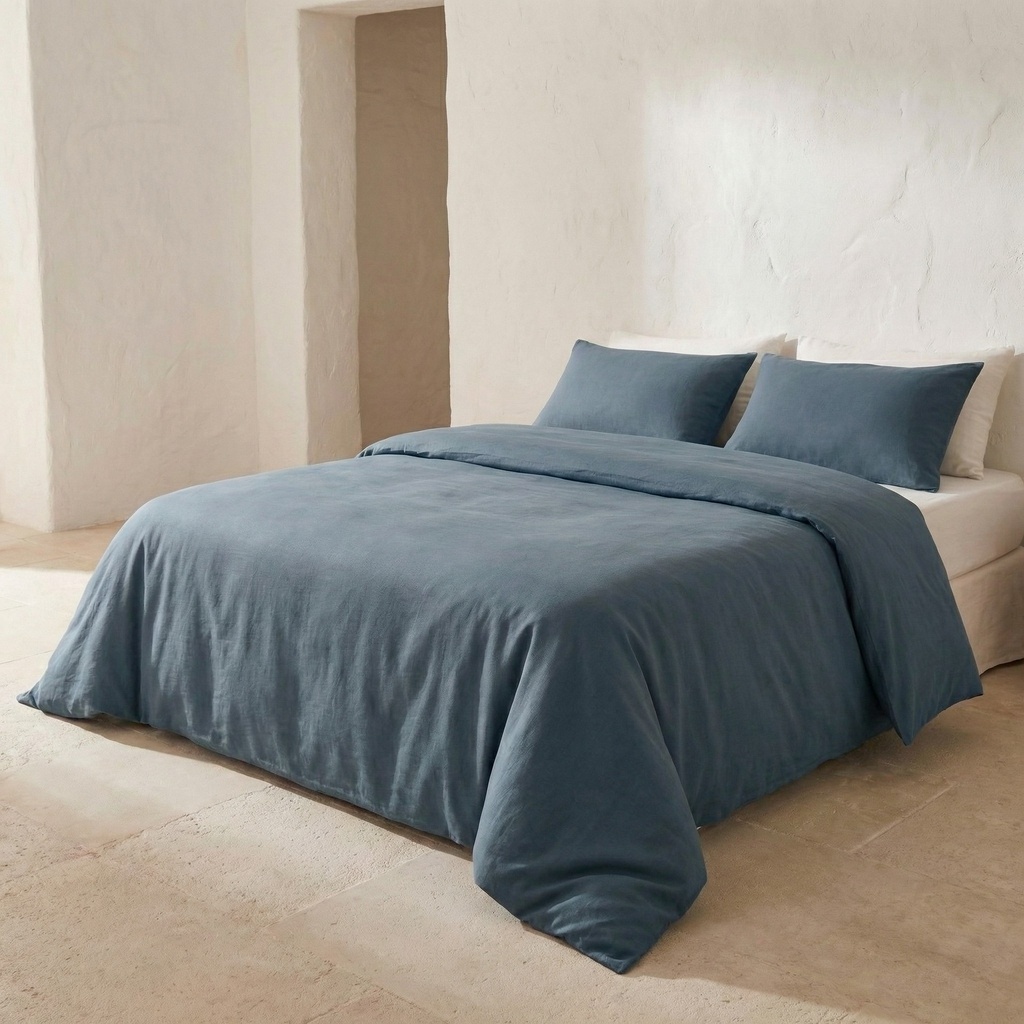 [JFNLIAZ-15] Funda nórdica algodón lisa + Funda de almohada (Azul, Cama 80/90 - 150x220 + 45x110)